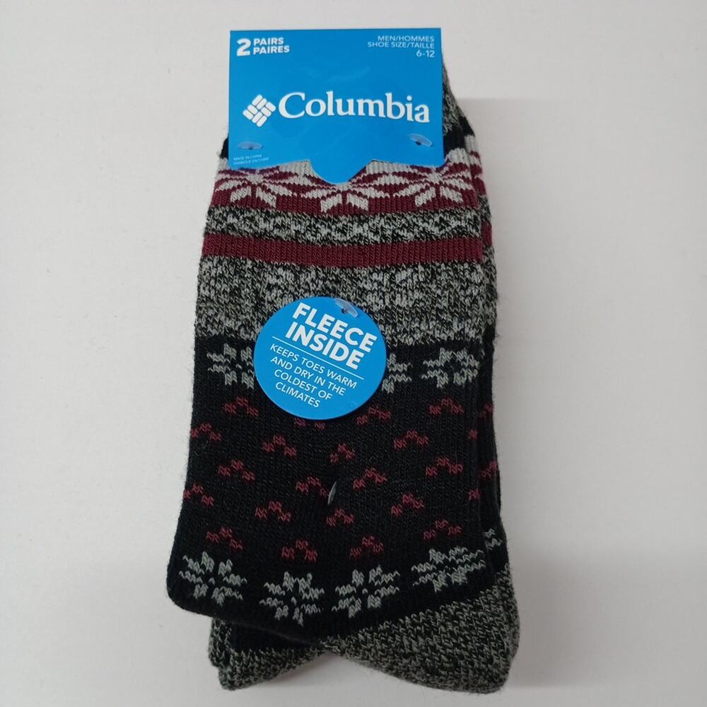 Columbia 2 Pair Fleece Lined Crew Socks Men's Size 6-12 Warm & Soft NEW